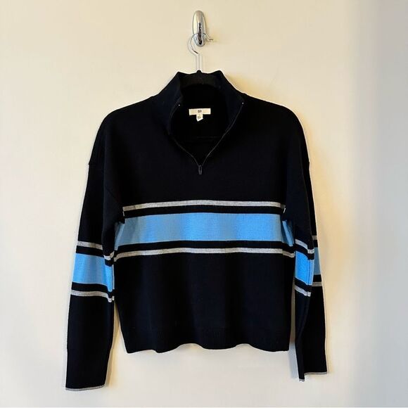 Bp (Nordstrom) Quarter Zip Mock Neck Sweater in Black & Blue (Size:Small) - Picture 2 of 7